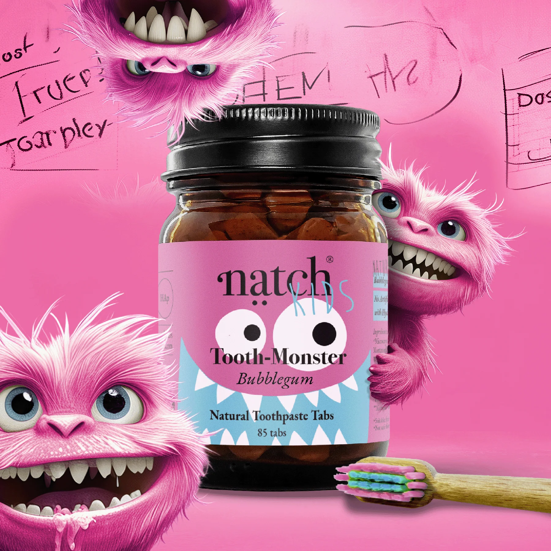 NATCH Zahnpasta-Tabletten für Kids - Tooth Monster - Bubblegum