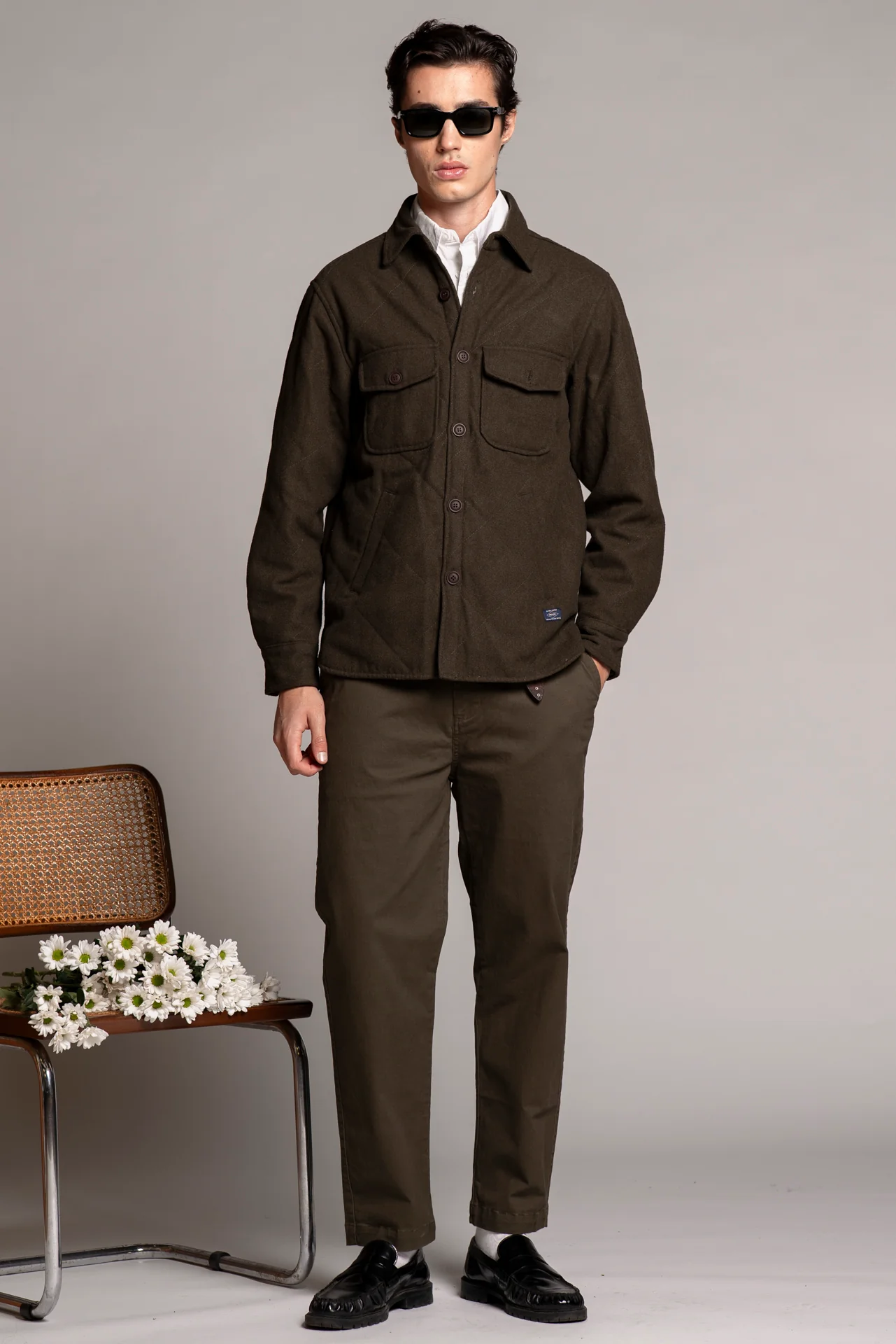 IMPURE Quilted Wolle Overshirt Jacke in Hunter Grün Braun