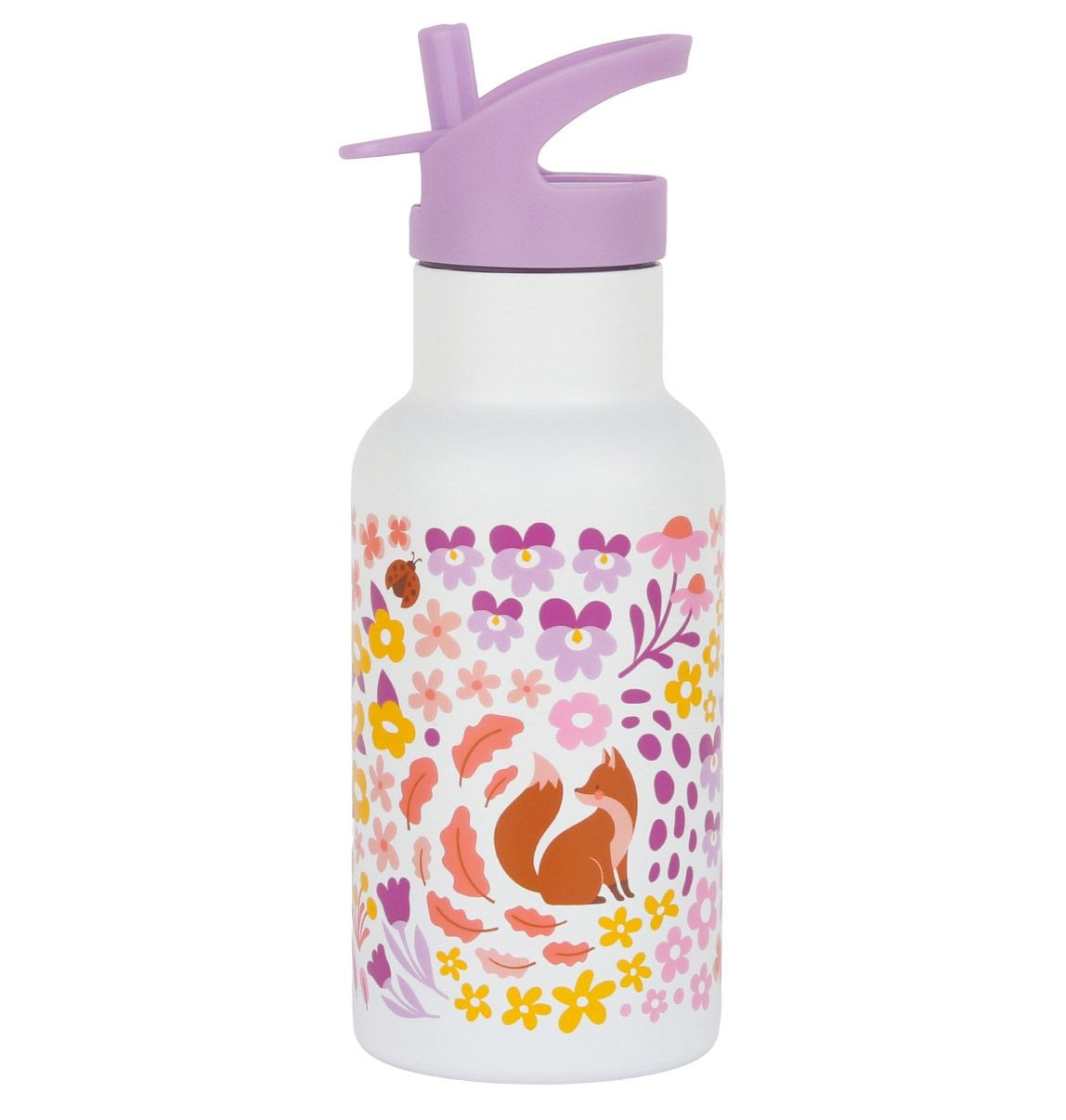 A Lovely Little Company Thermos Edelstahl Trinkflasche mit Strohhalm - Fuchs Blumengarten