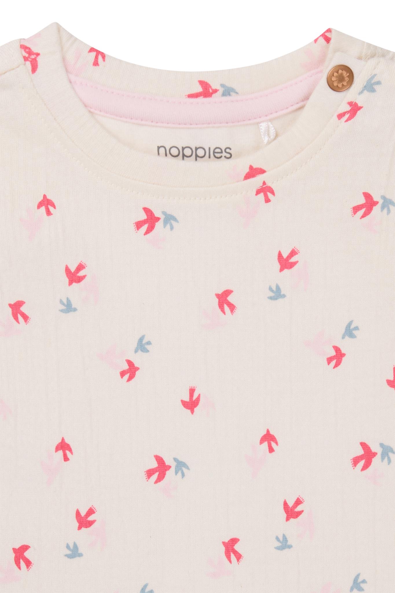 Noppies Moapa Kurzarm GOTS T-Shirt in Creme mit Pink & Blau Vögel - SALE Noppies Moapa Kurzarm GOTS T-Shirt in Creme mit Pink & Blau Vögel - SALE
