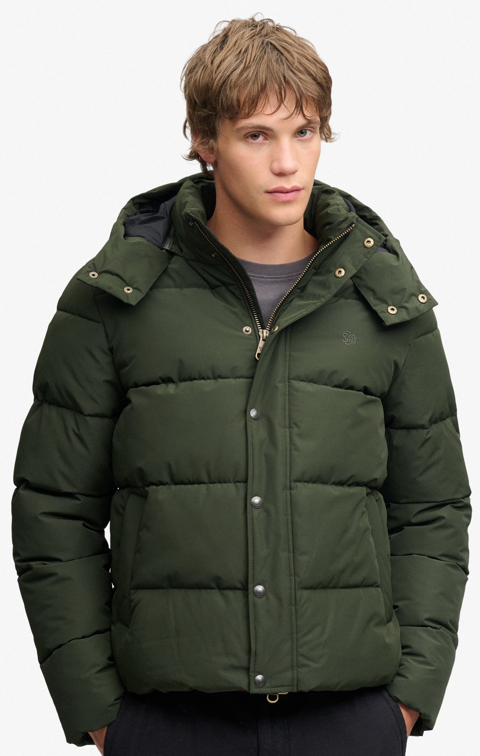 Superdry Herren Premium Kapuzen Pufferjacke in Grün