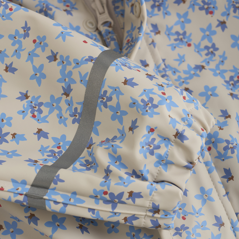 CeLaVi Regenanzug Regenoverall in Elfenbein mit Blauen Blumen - Wasserdicht 