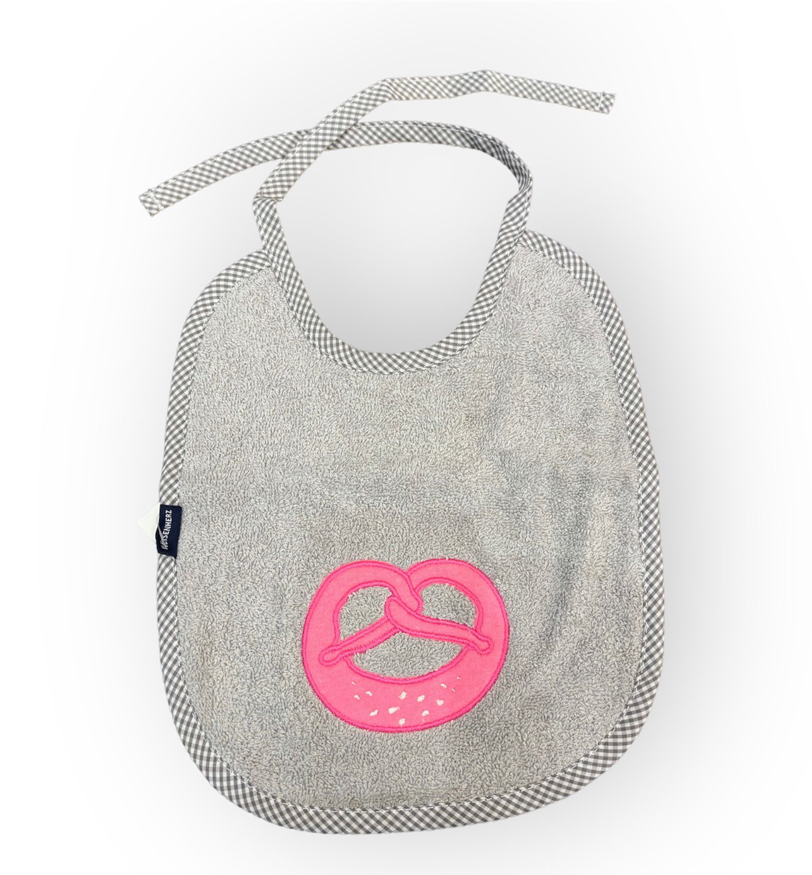 P.Eisenherz Lätzchen Frottee in Grau Brezel - Neon Pink