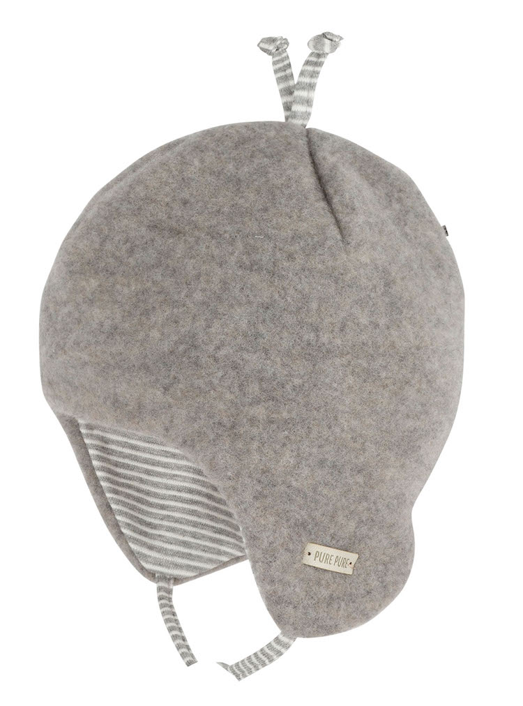PURE PURE Baby Mütze mit Ohrenschutz - Wolle mit Baumwolle Futter - Grau