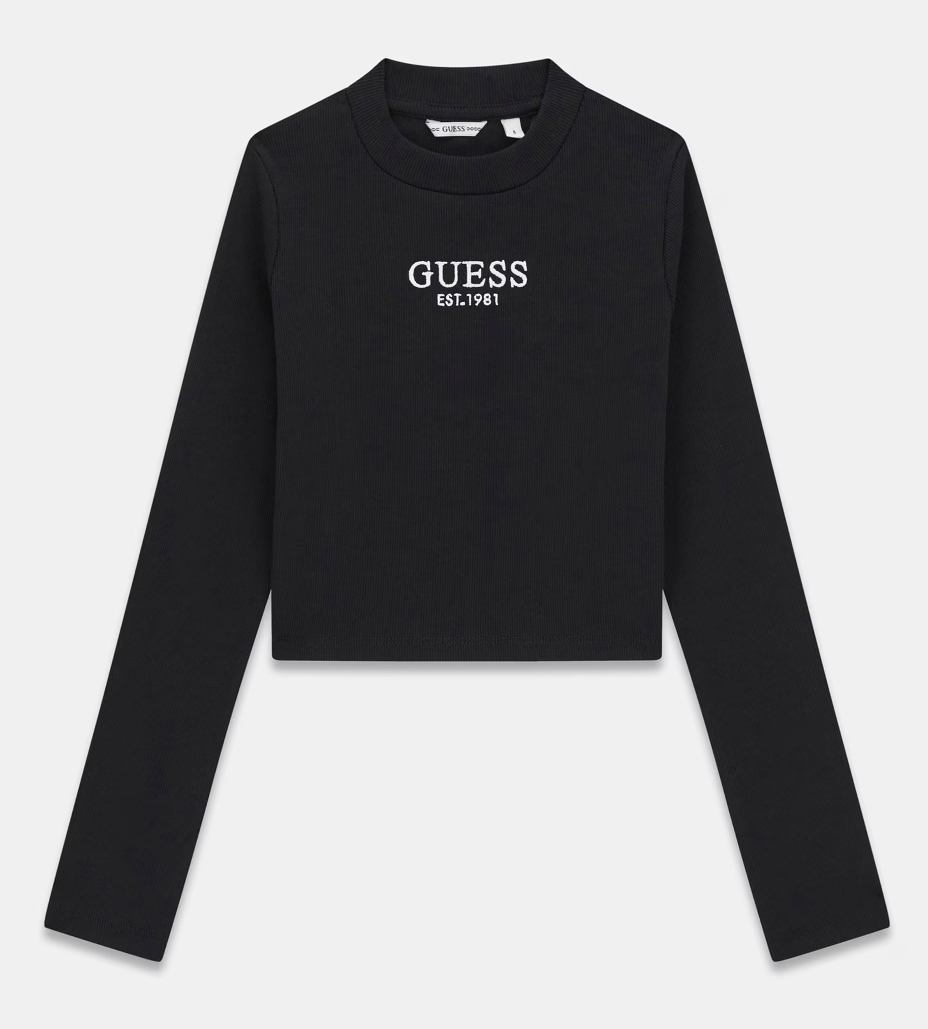Guess Cropped Langarm Rippstrick Top in Schwarz Guess Cropped Langarm Rippstrick Top in Schwarz