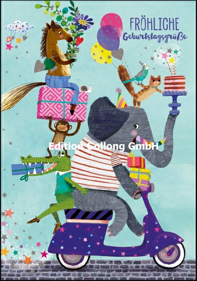 Edition Gollong Geburtstagskarte - Elefant Moped