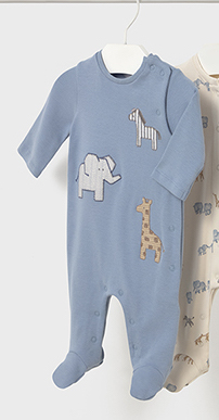 Mayoral Baby Strampler in Hellblau - Zebra, Elefant, Giraffe Mayoral Baby Strampler in Hellblau - Zebra, Elefant, Giraffe