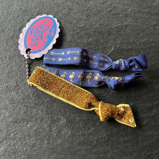 Wowzers Hair Ties Set von 3 Armbänder / Haargummis - Navy Flamingos & Gold Glitzer