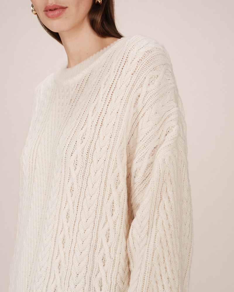 Grace & Mila Saverio Kabelstrick Strick Tunika Pullover in Creme