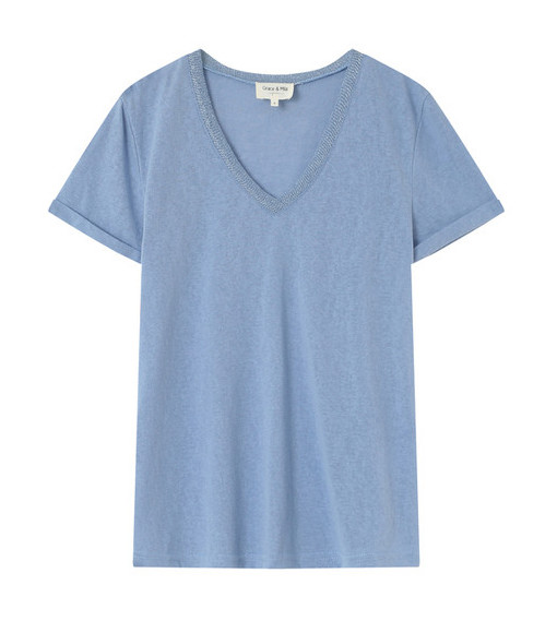 Grace & Mila Pepito V-Auschnitt Kurzarm T-Shirt Top in Puderblau