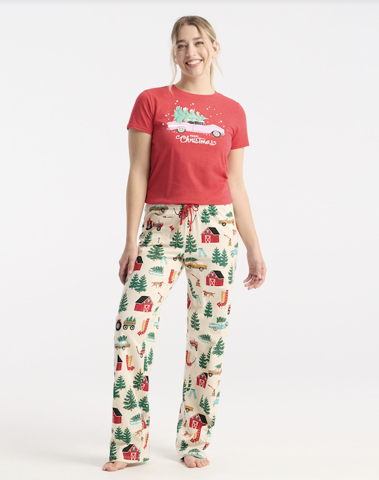Little Blue House Damen Pyjama T-Shirt in Rot - Merry Christmas - Frohe Weihnachten - SALE