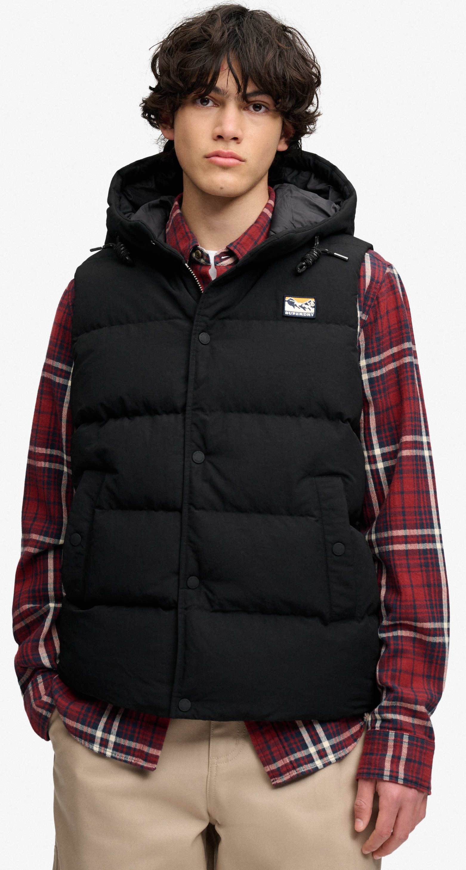 Superdry Herren Everest Kurze Weste mit Kapuze in Schwarz