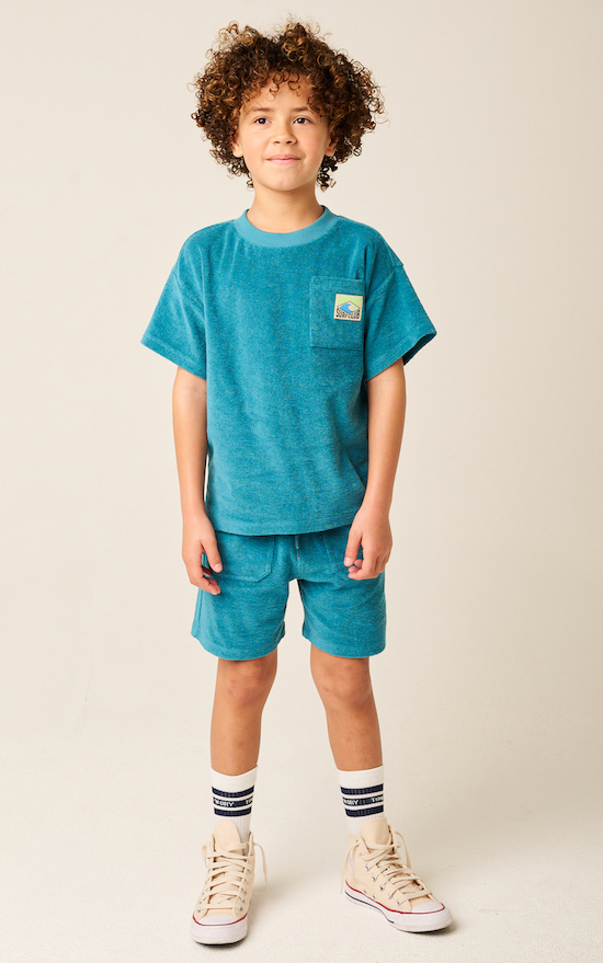 Tumble N Dry Morea Kurzarm Frottee T-Shirt in Petrol Grün - Surf Club