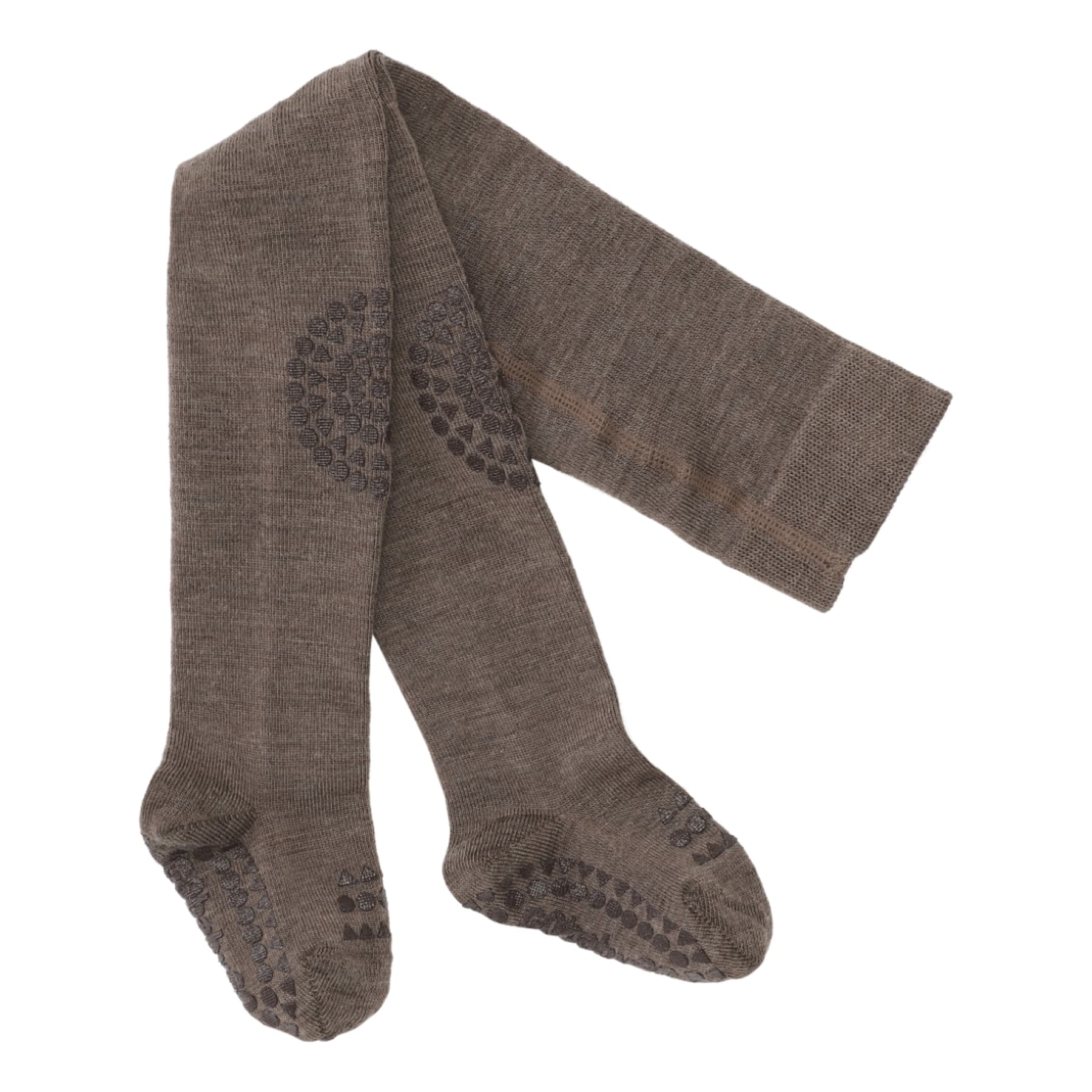 GoBabyGo Grip Krabbelstrumpfhose Wolle in Walnuss Braun Melange
