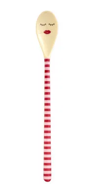 RICE Melamin Latte Löffel - Red Stripes - Wimpern & Lipstick Mund - Set von 3 RICE Melamin Latte Löffel - Red Stripes - Wimpern & Lipstick Mund - Set von 3