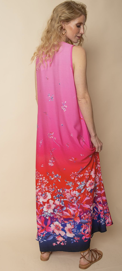 Emily van den Bergh Langes Viskose Kleid in Pink mit Blumenprint