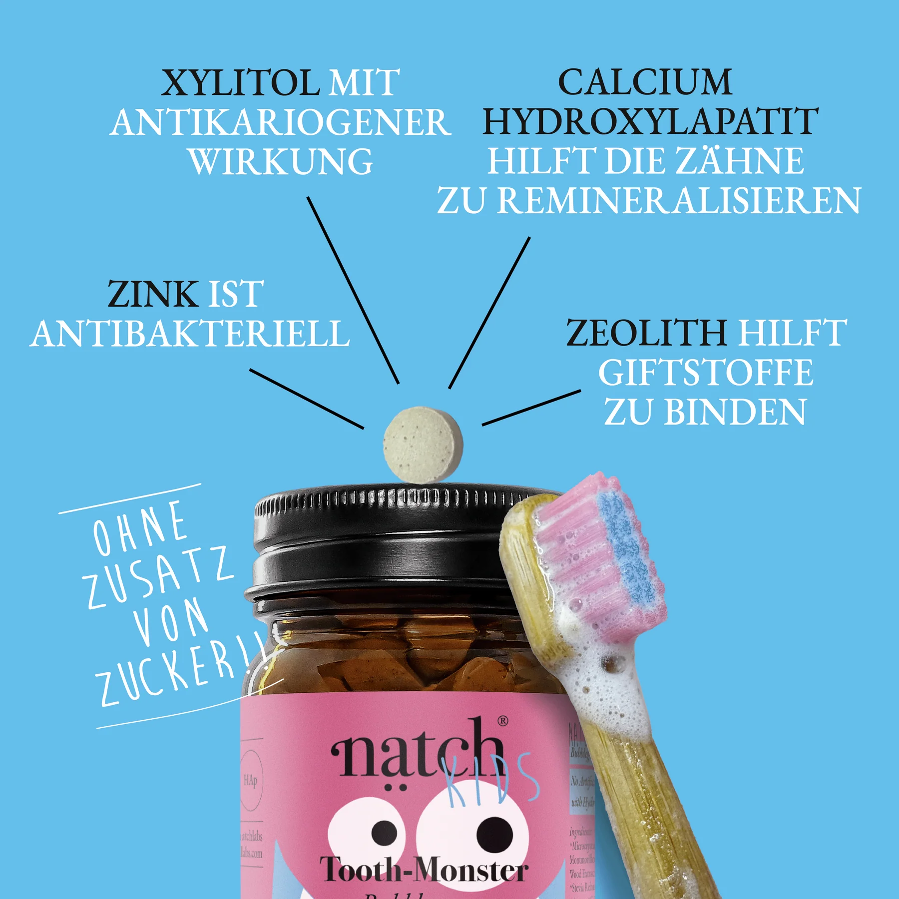 NATCH Zahnpasta-Tabletten für Kids - Tooth Monster - Bubblegum NATCH Zahnpasta-Tabletten für Kids - Tooth Monster - Bubblegum