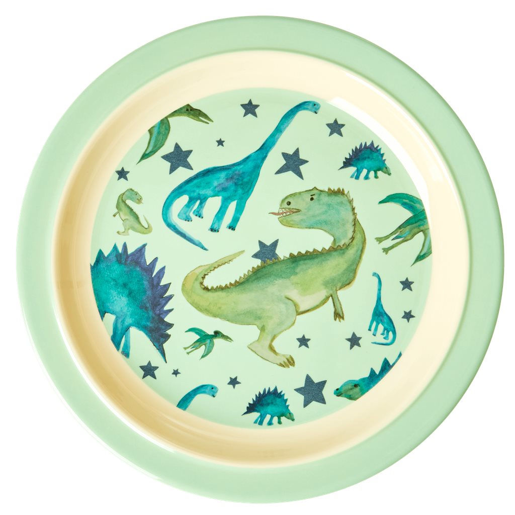 KILPL-DIN_1_1024 RICE Melamin Kinderteller - Grün - Dinosaurier Print