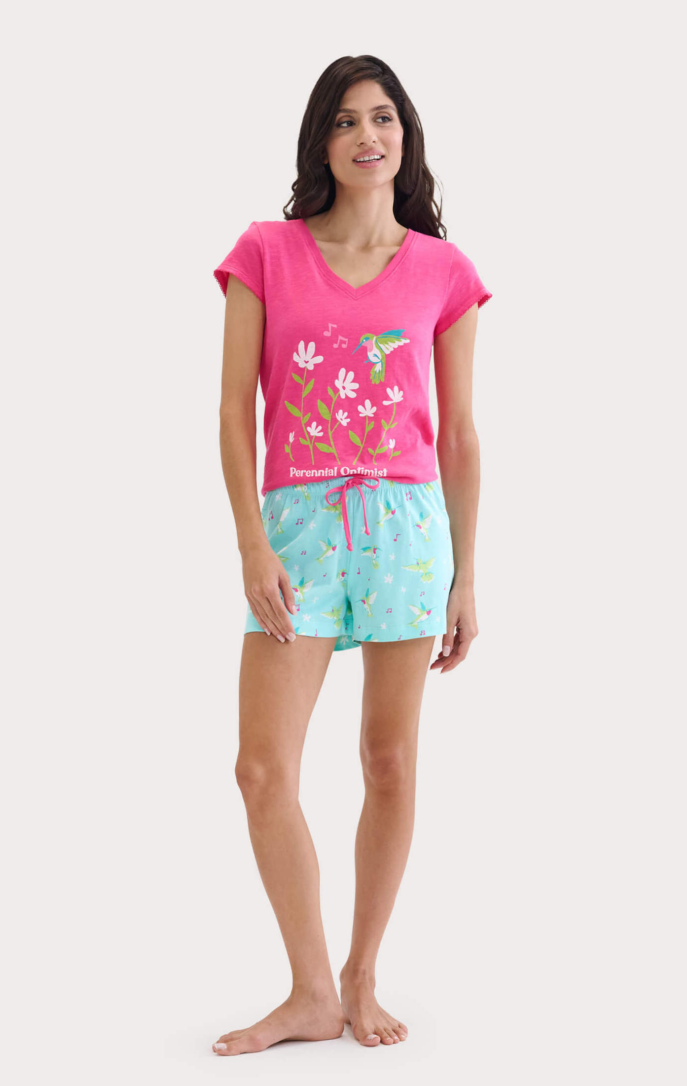BXAHUMN001_B Little Blue House Damen Schlafshorts Hummingbirds - Kolibris