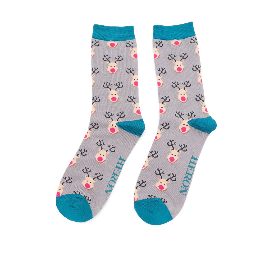 miss-sparrow-maenner-socken-bamboo-reindeer-grey Mr. Heron Herren Socken Bambus in Grau- Rentier