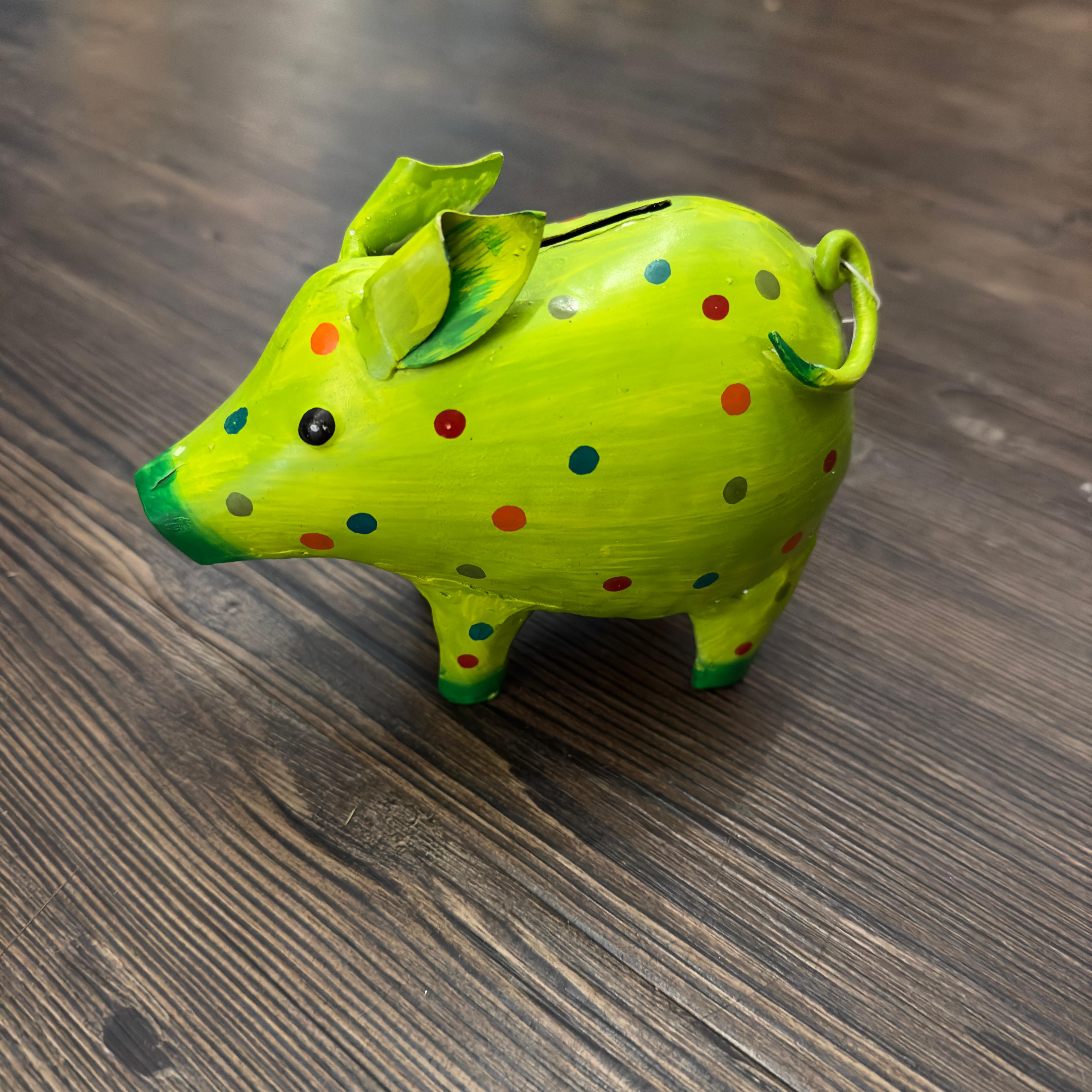 image2hNXsJzH6lBb9F Pape Kunstgewerbe Sparschwein - Mini - Grün gepunktet