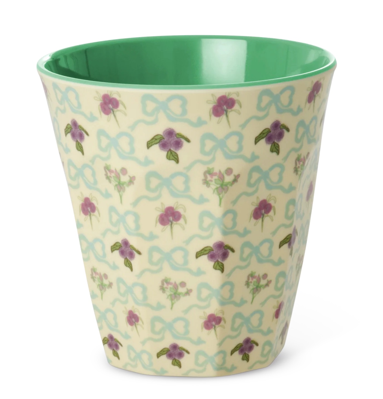 RICE Mittelgroße Becher - Crème - Bow and Bouquet Print - Schleifen & Blumen