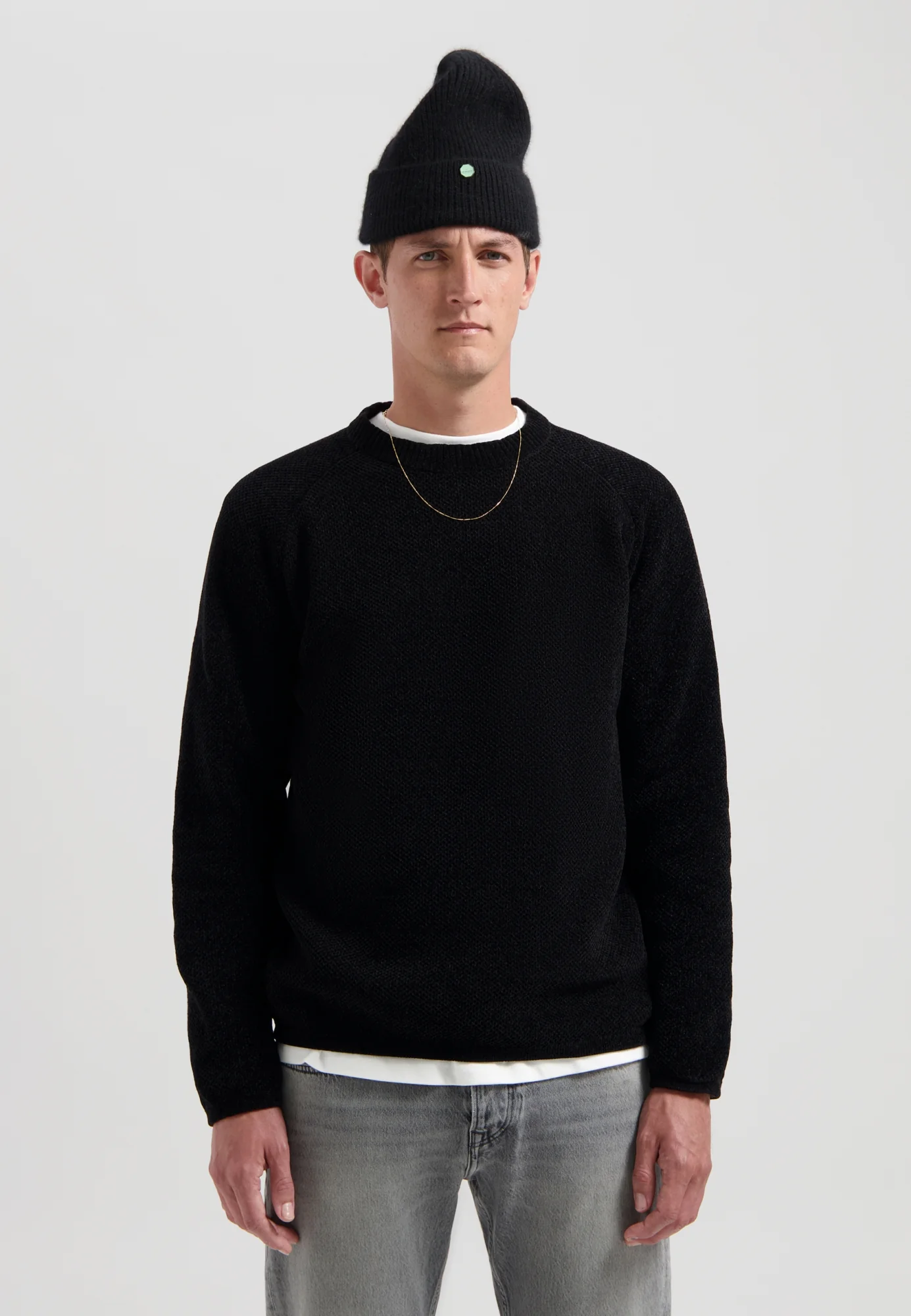 DSTREZZED Rundhals-Pullover in Chenille-Qualität - Schwarz