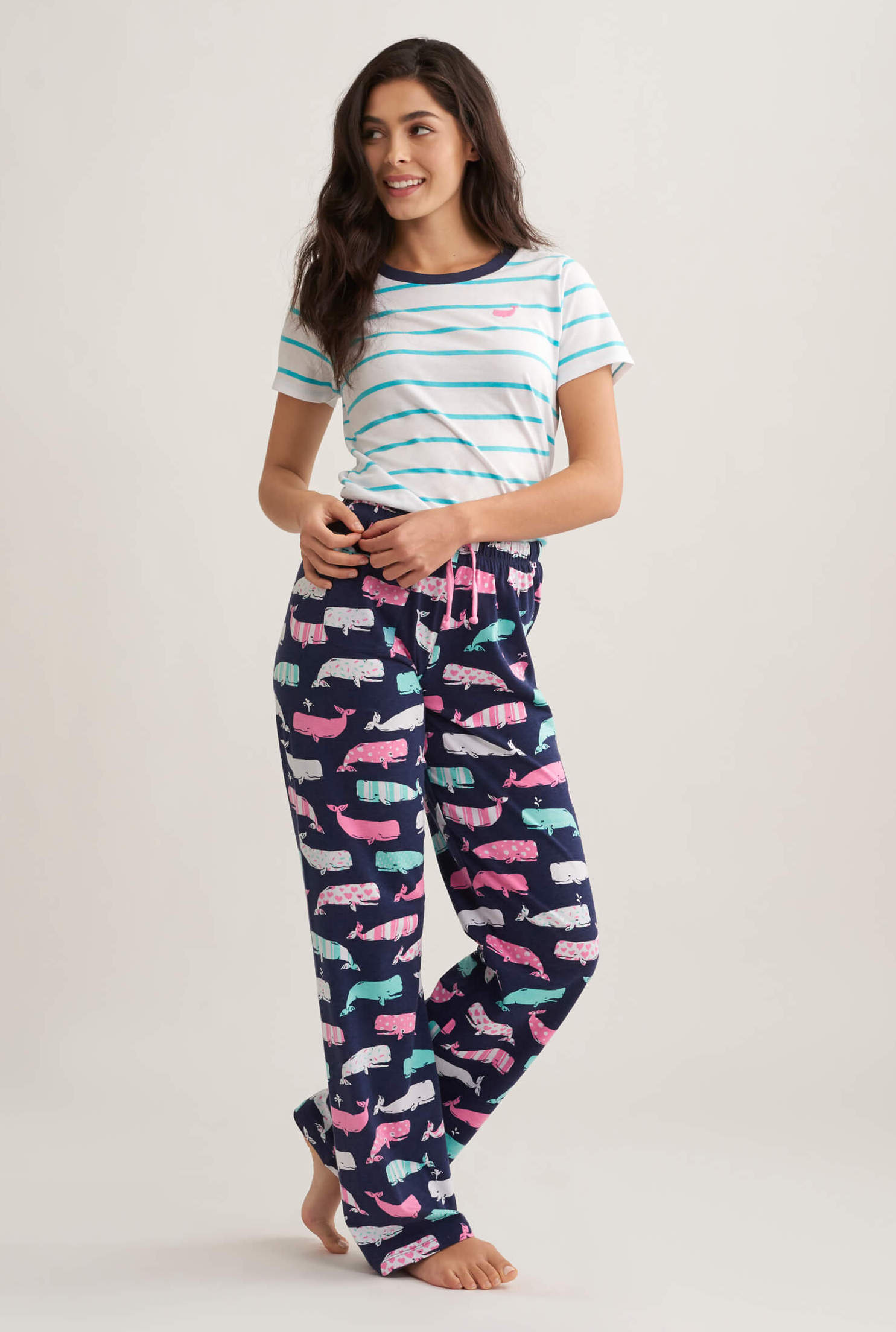PA2OCWH001_A Little Blue House Damen Pyjama Hose Wale in Marineblau
