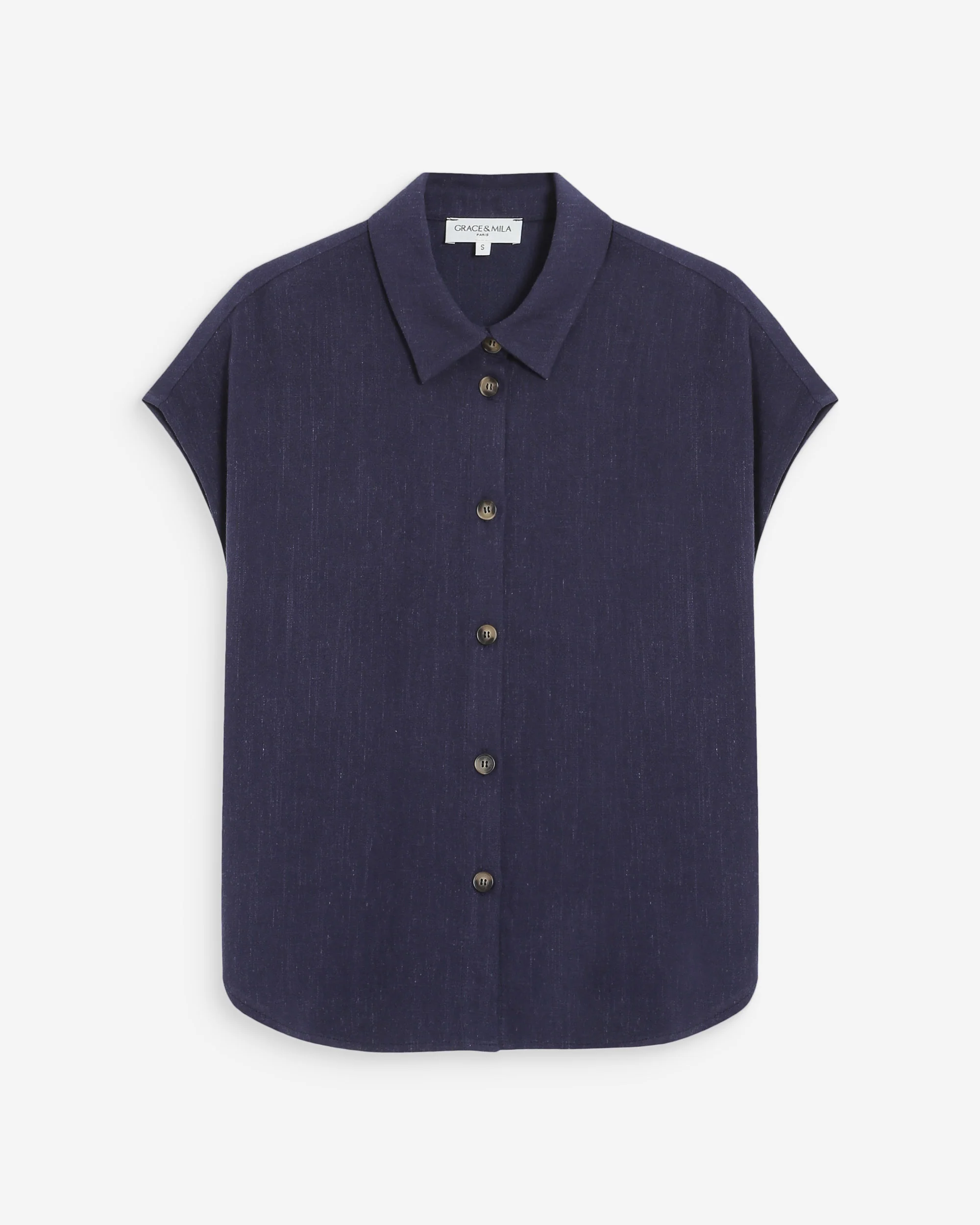 Grace & Mila PEREZ Leinen Viskose Kurzarm Bluse in Marineblau Grace & Mila PEREZ Leinen Viskose Kurzarm Bluse in Marineblau