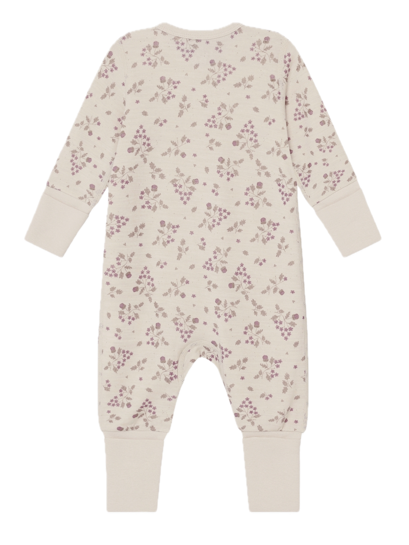 CeLaVi Strampler aus Merinowolle - Wolle Bambus Jumpsuit mit Reißverschluss - Allover Flieder Blumen CeLaVi Strampler aus Merinowolle - Wolle Bambus Jumpsuit mit Reißverschluss - Allover Flieder Blumen