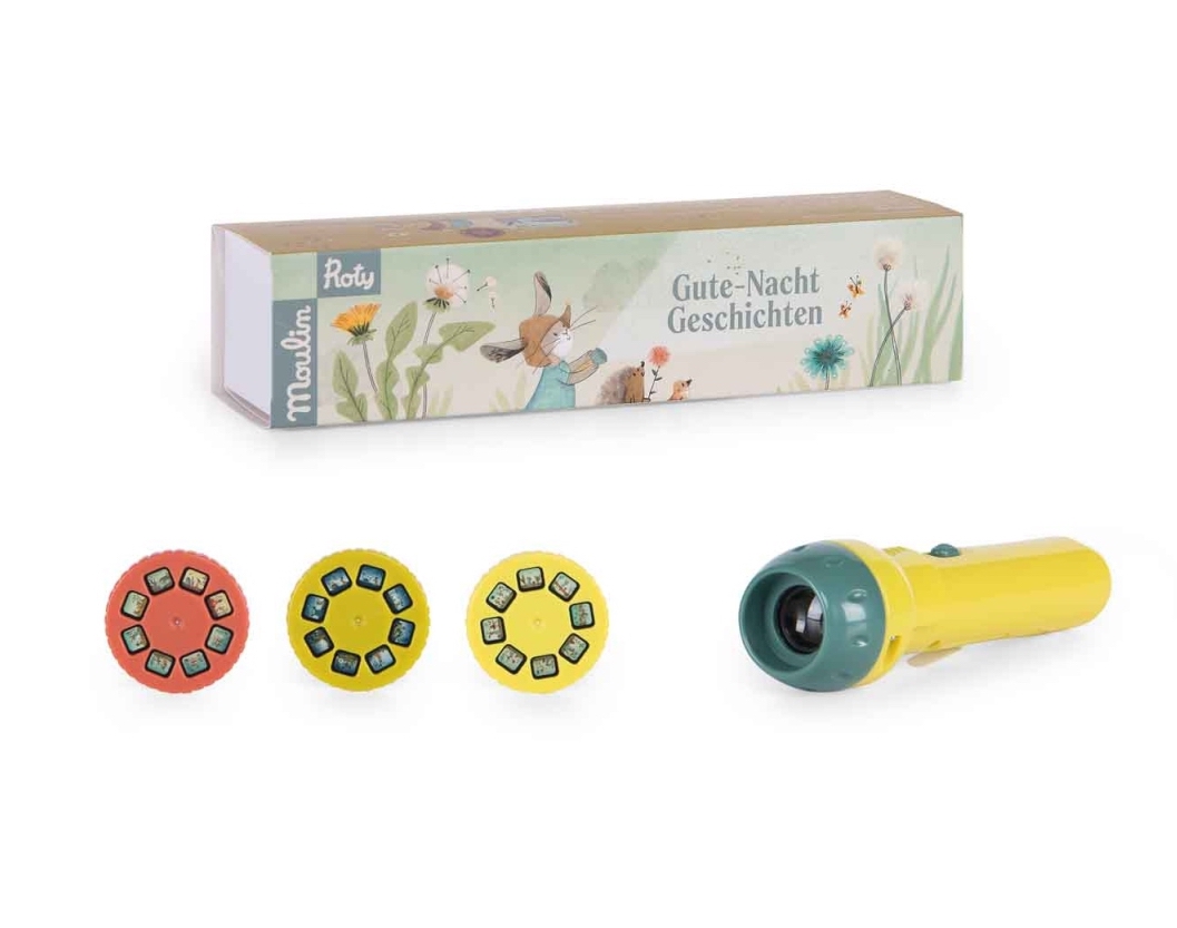 MR678363-Projektionsleuchte-Trois-Lapins-1 Moulin Roty Taschenlampen Spiel - Projektionsleuchte Trois Lapin Gute Nacht Geschichten - Die Drei Hasen