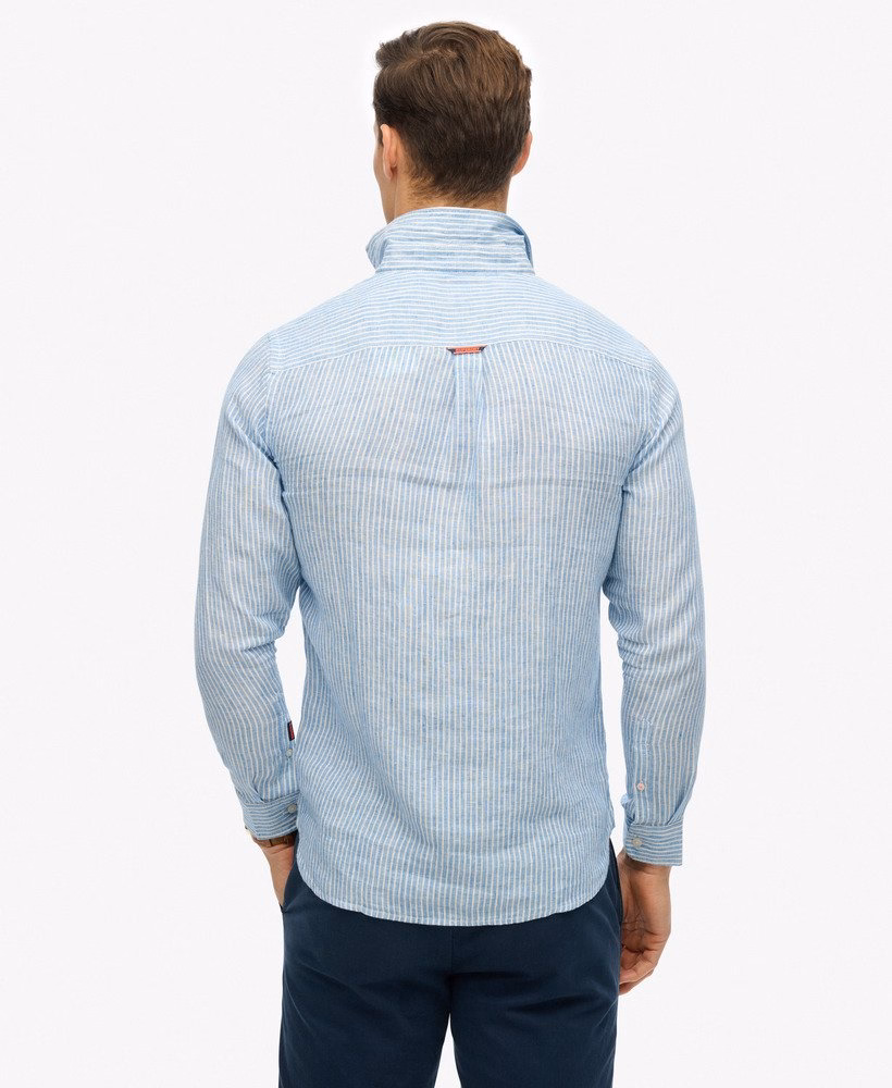 Superdry Herren Leinen Hemd in Azurre Blau gestreift - SALE