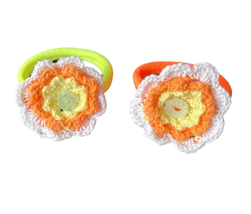 Wowzers Häkelblumen Haargummis - Set von 2 - Sonnenschein