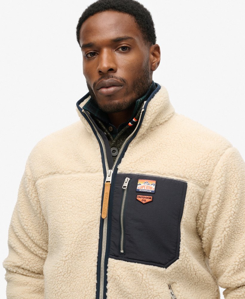 Superdry Vintage Retro Teddy Fleece Jacke in Creme & Blau 