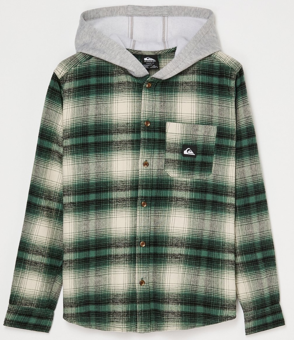 Quiksilver Timetable Flannel Hemd mit Hoodie Holzfäller Karo Grün