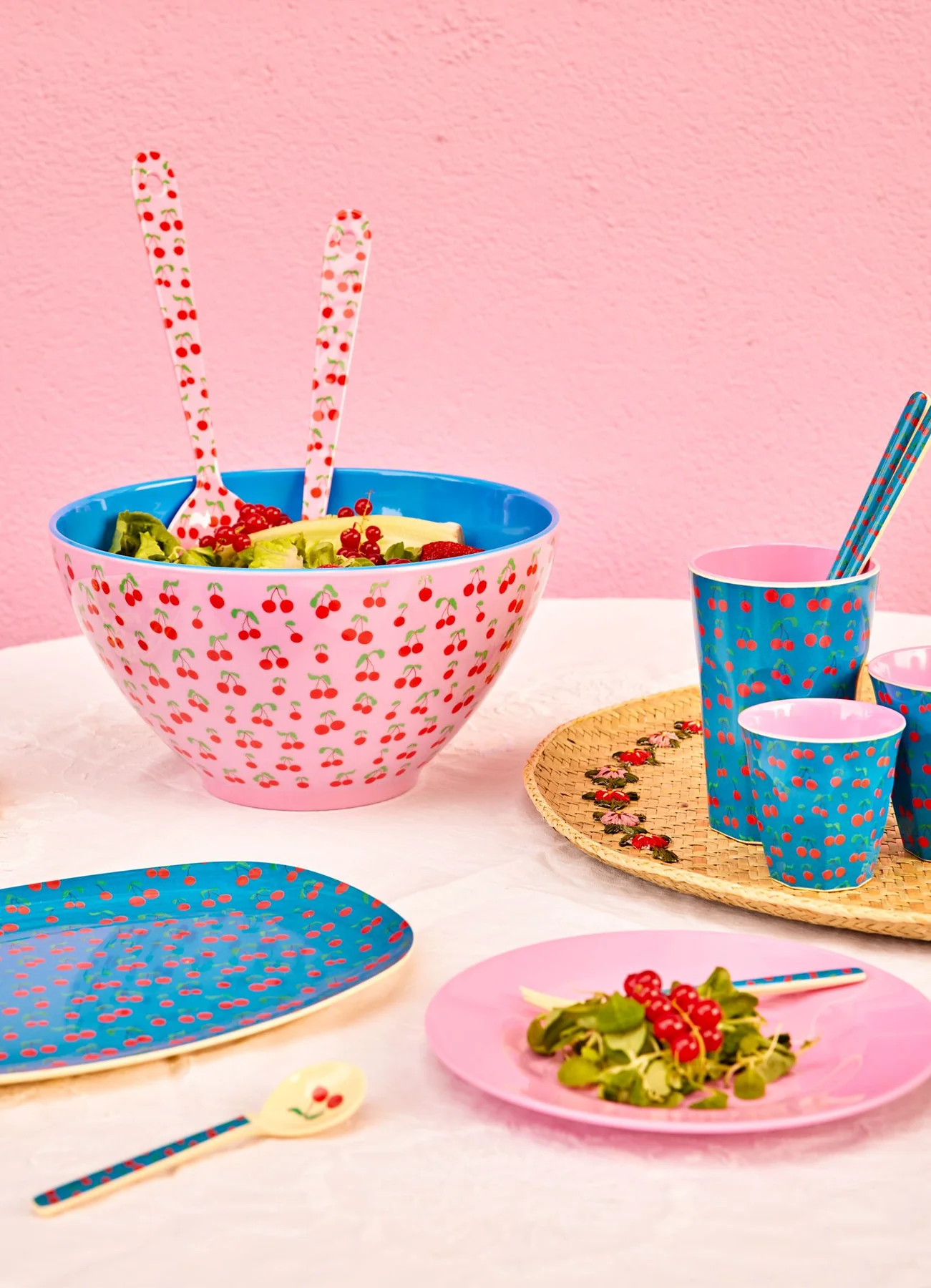 RICE Melamin Salatschüssel - Pink - Cherry Love Print - Kirsche