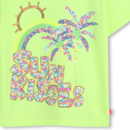Billieblush Kurzarm T-Shirt in Neon Gelb Mit Glitzer & Palme - Sun Kisses