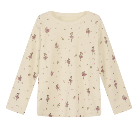 Hust & Claire Abba Wolle Bambus Langarm Shirt in Ecru Creme - Rosa Ballerinas