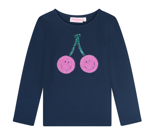 Someone VEERLE Langarm Shirt in Navy - Pailletten Smiley Kirschen