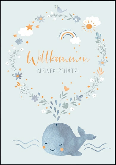 1-7856 Edition Gollong Grußkarte Elephant - Geburt - Willkommen kleiner Schatz in Blau
