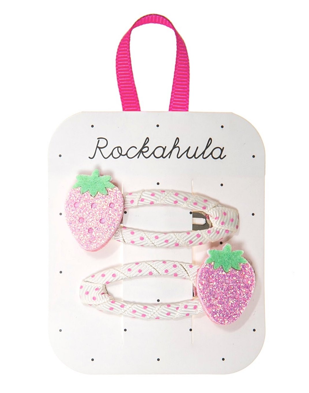 125630ac202c4b1ea947edcf21e0abc5-ro5el1jn Rockahula Strawberry Haarspangen Rosa Gepunktet - Glitzer Erdbeere