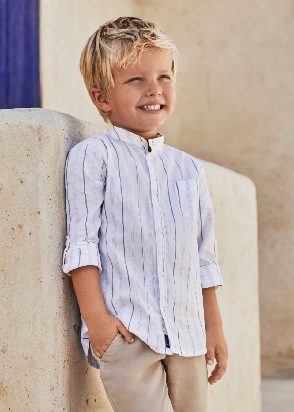 hemd-streifen-better-cotton-jungen-weiss-XL-1 Mayoral Boys Hemd mit Stehkragen in weiß - Blau gestreift