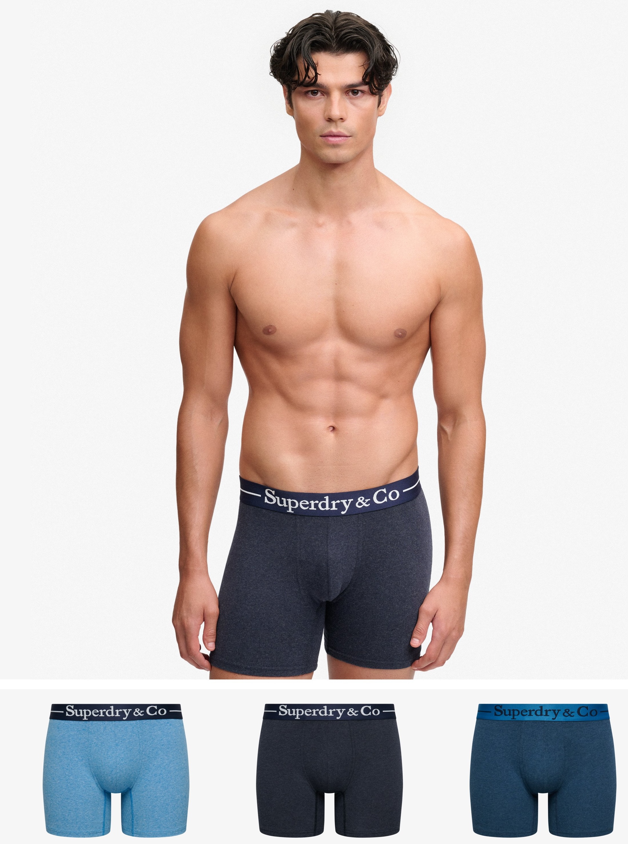 Superdry Herren Boxer 3er Set - Navy Marl/Indigo Marl/Blue Grit Superdry Herren Boxer 3er Set - Navy Marl/Indigo Marl/Blue Grit