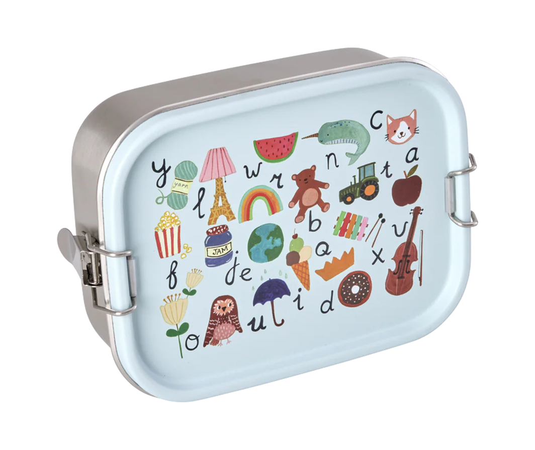 RICE Brotzeitbox Edelstahl Brotdose mit Trennwand - ABC Back to School - Blau RICE Brotzeitbox Edelstahl Brotdose mit Trennwand - ABC Back to School - Blau