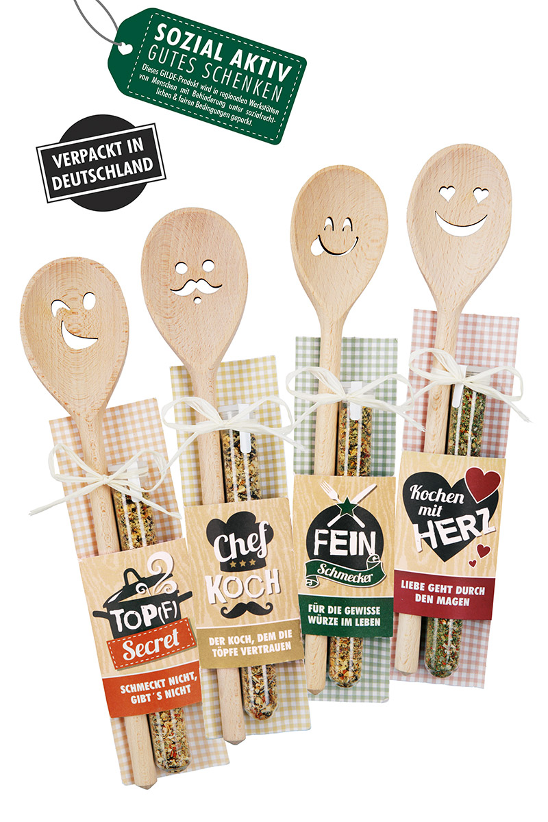 Gilde Holz Kochlöffel & Gewürz Set - Topf Secret