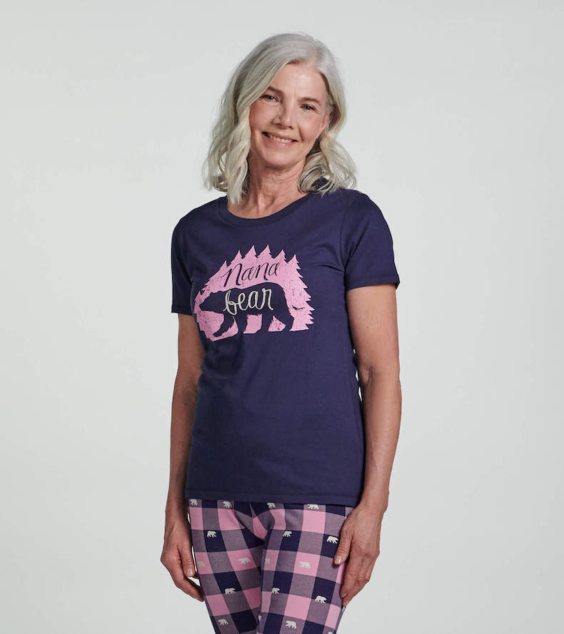 TSJNANA002 Little Blue House Damen Pyjama T-Shirt - Nana Bear - Omi Bär