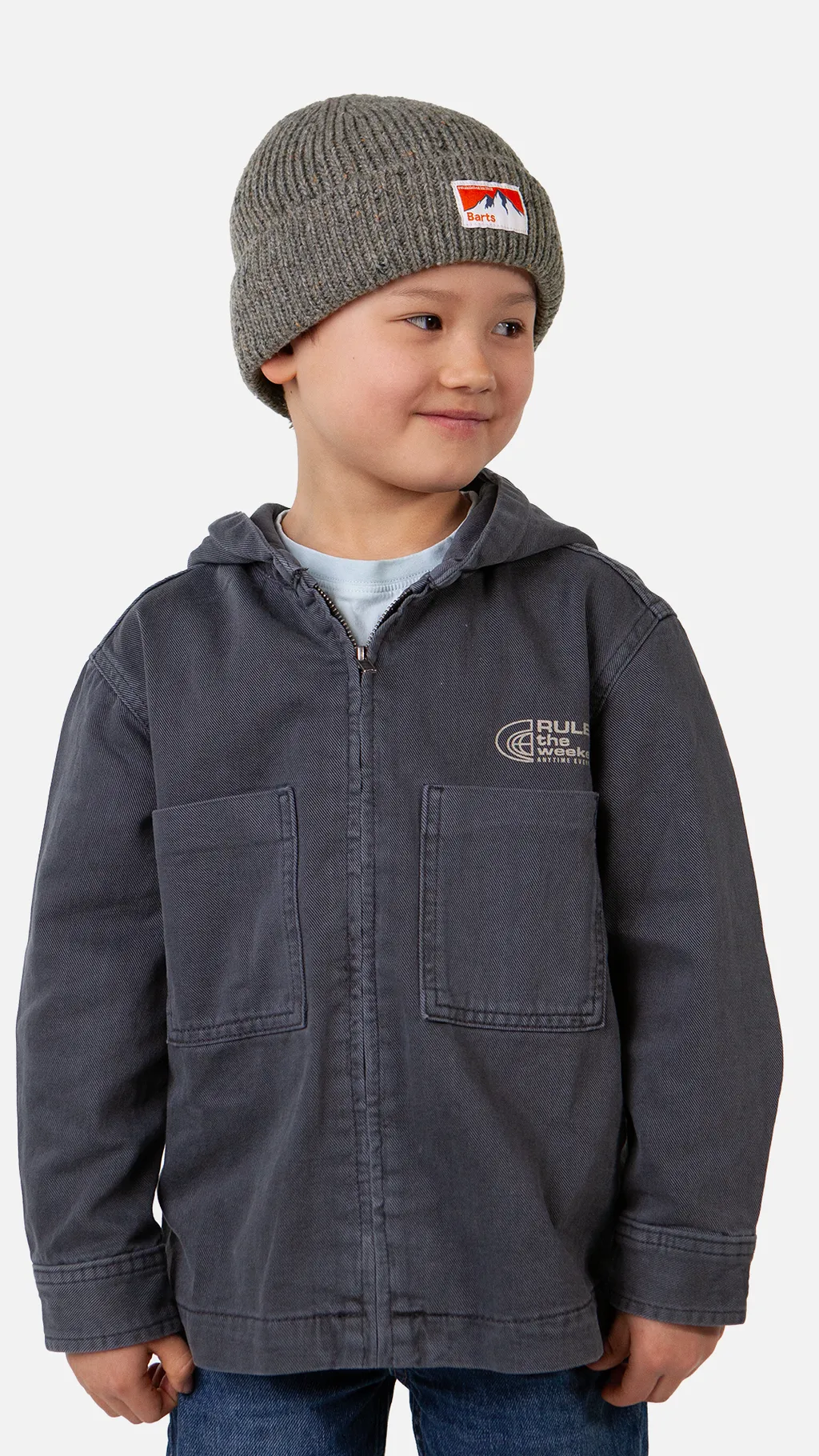 Barts Kids Eliasso Beanie Dark Heather Grau Meliert mit Bergen Aufnäher