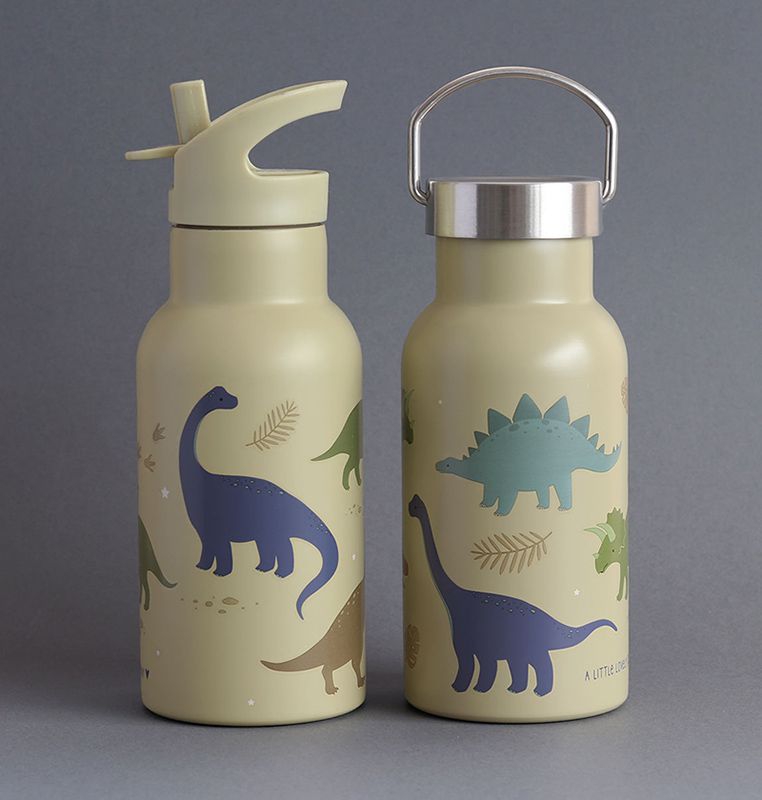 A Lovely Little Company Thermos Edelstahl Trinkflasche mit Strohhalm - Dinosaurier
