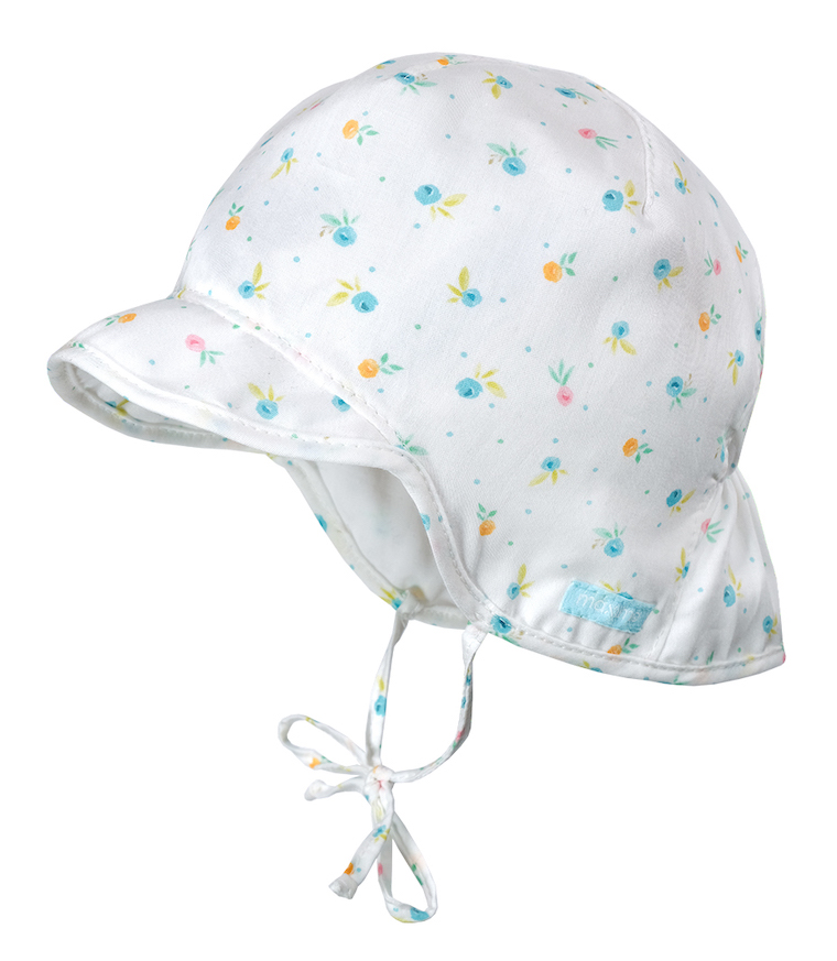 10_355001139000034 Maximo Baby Sonnenmütze mit Schirm und Nackenschutz in Weiß mit Blumen