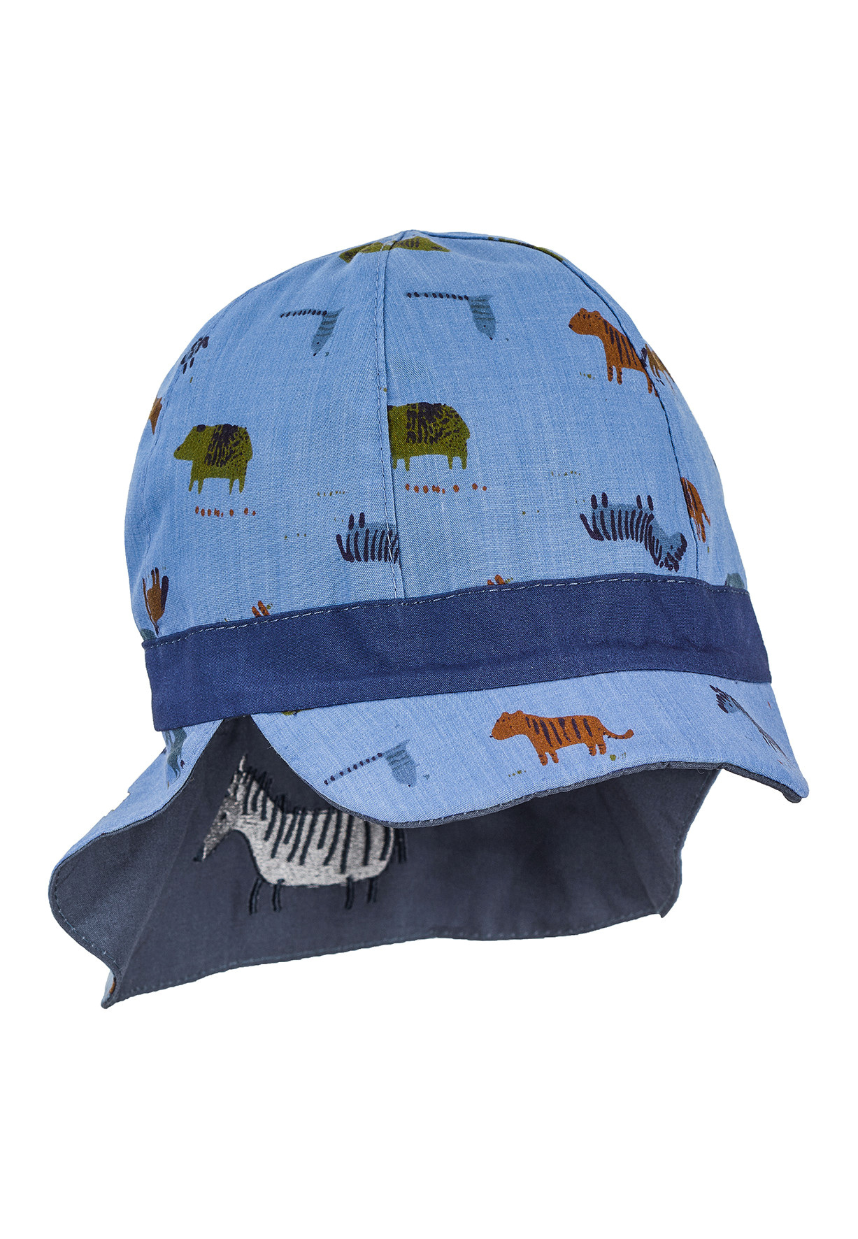 Sterntaler Baby Wendemütze - Sonnenmütze mit Nackenschutz in Grau UV Schutz 50+ - Safari Tiere